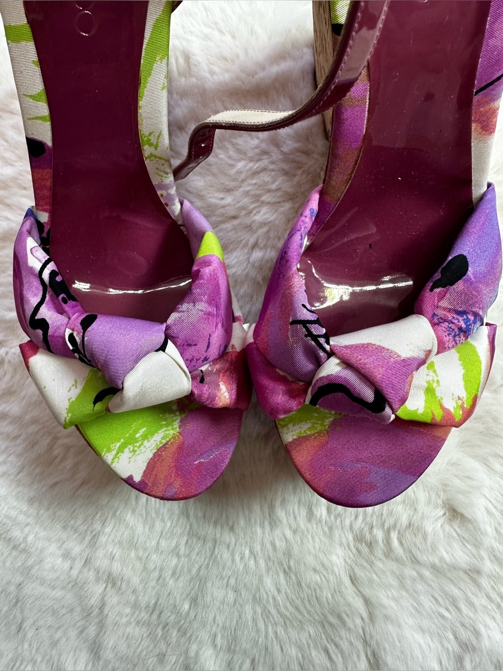 Jimmy Choo Pink and Green Wedge Sandals - Picture 3 of 9